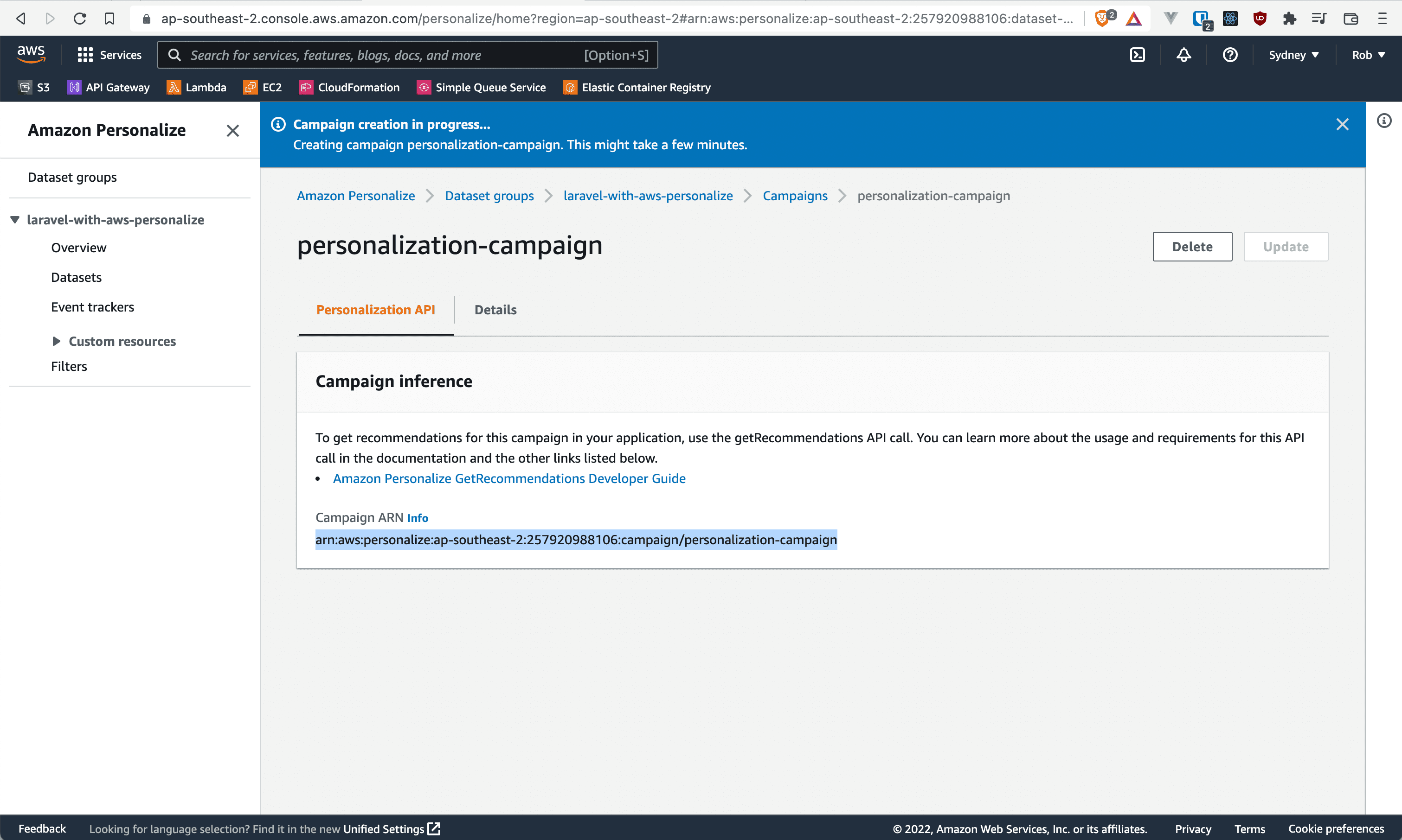 AWS Personalize Create a Campaign