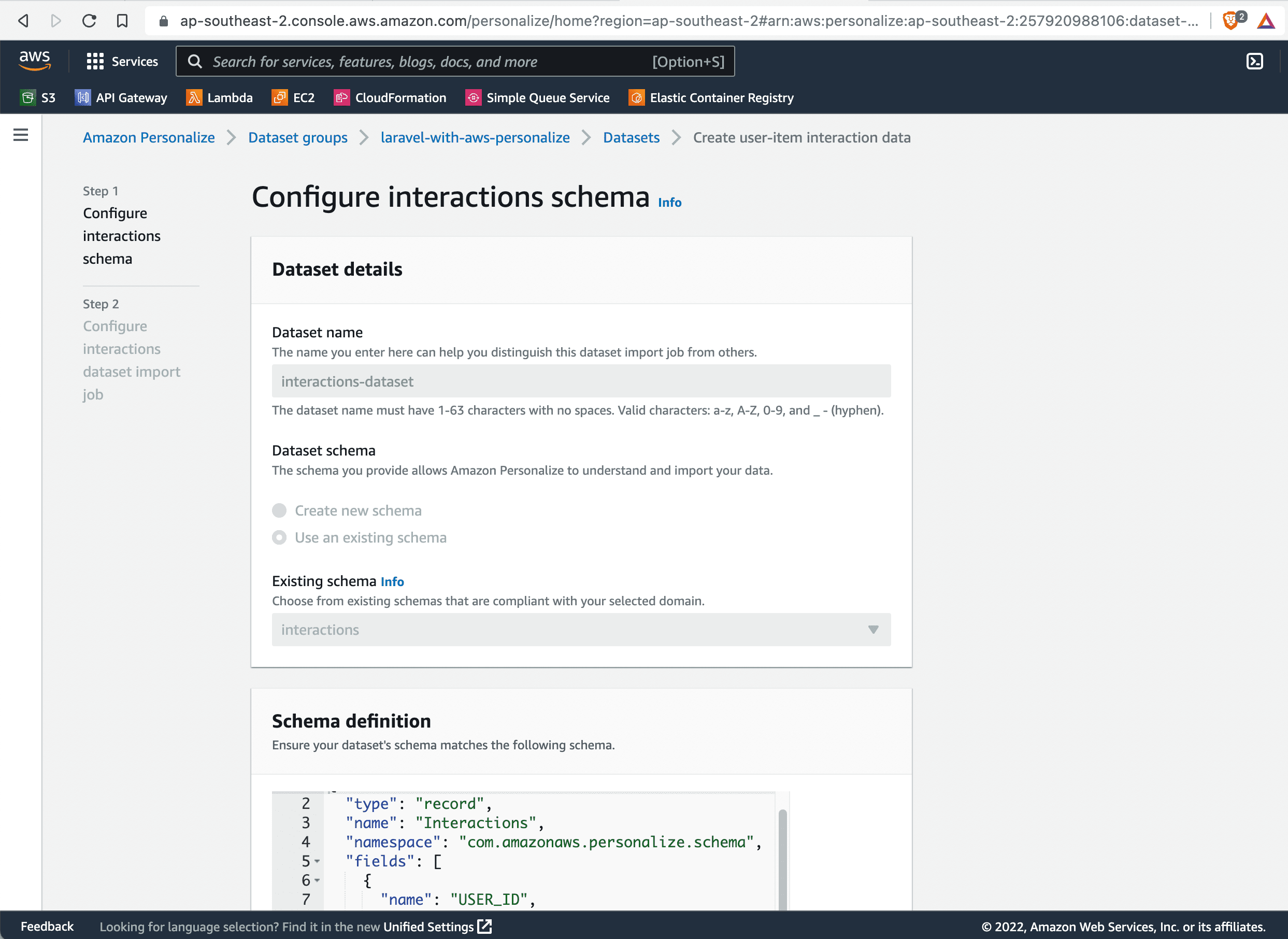 AWS Personalize Create Interactions Schema