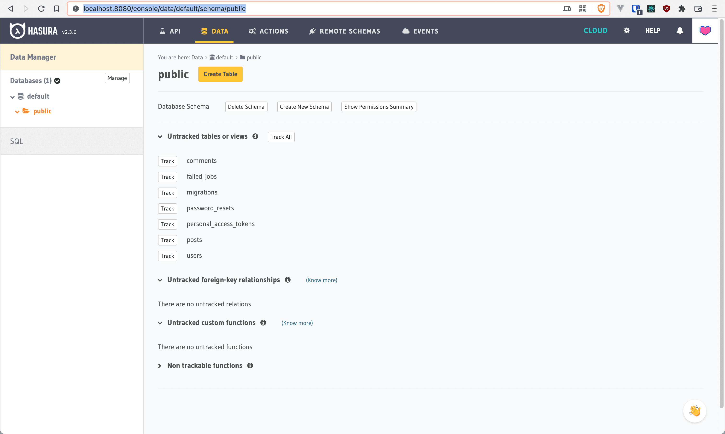 Hasura Track Tables